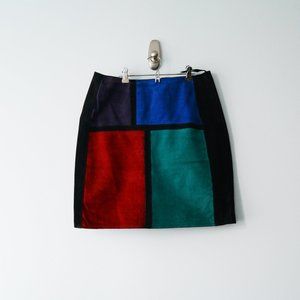 Vintage Pelle Cuir Suede Color Block Skirt